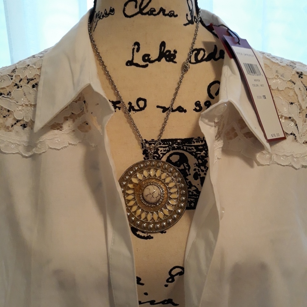 Lace, Open Sleeves, Long White Shirt.